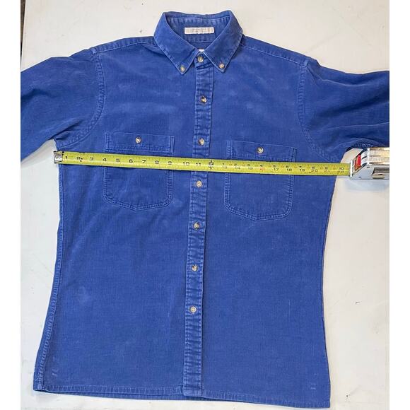 VTG 80s Shelter Bay by Arrow Blue Corduroy Shirt Mens M Button Down Long Sleeve - Picture 4 of 9